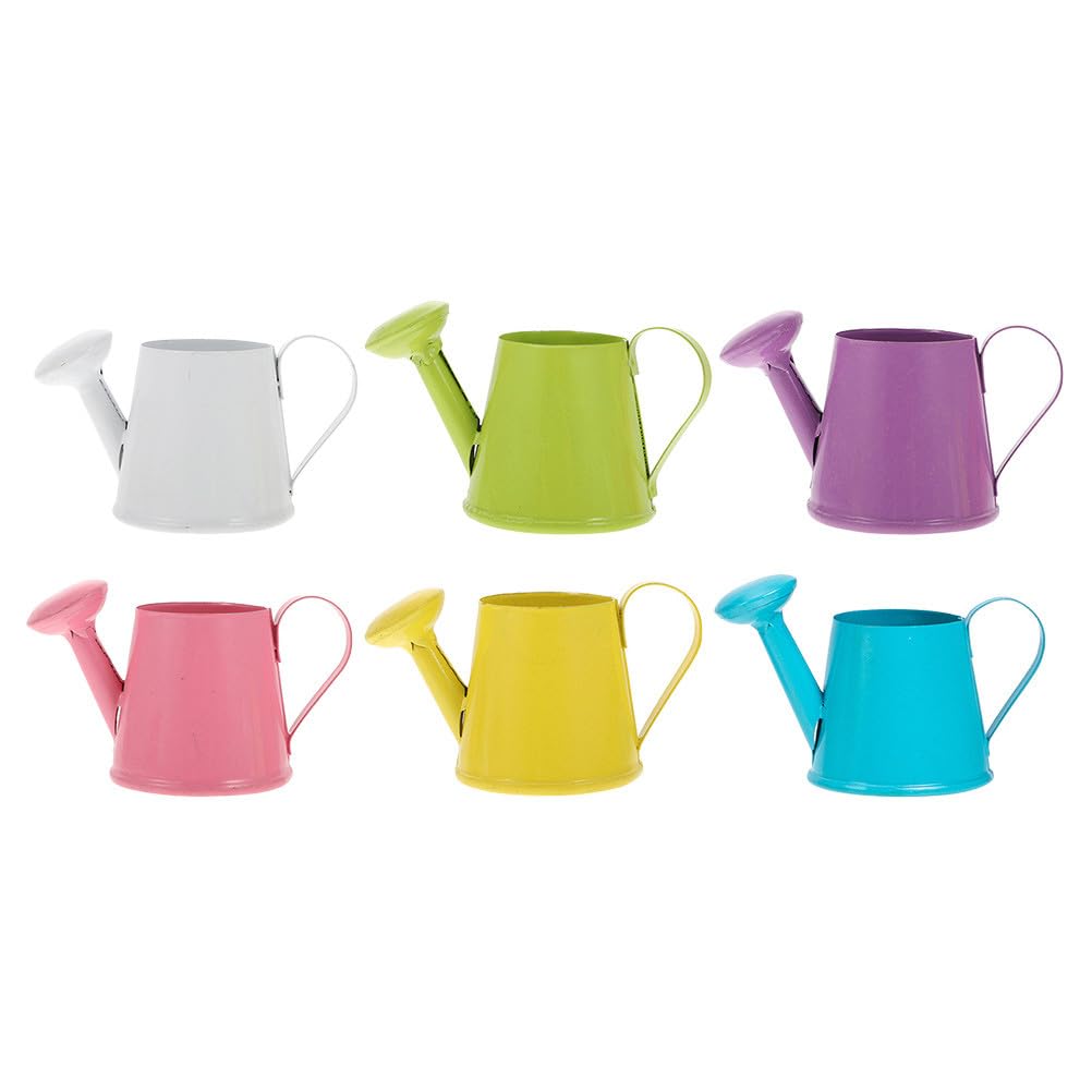 Angoily 6-piece Mini Iron Watering Can Set, Adorable Miniature Watering Pots for Plants, Kids' Educational Tools, Indoor Decor, Assorted Colors