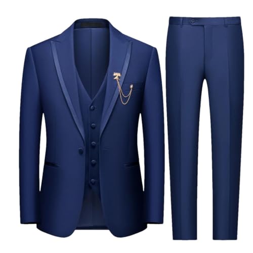 Men Slim Fit Jacket Vest Pants Three Piece Set Wedding Business Casual Dance Suit Formal Outfits