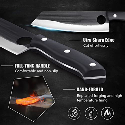 Fusionkei 7.5 Inch Japanese Chef Knife Hand Forged Boning Knife Kiritsuke Knife Full Tang Meat Vegetable Cleaver High Carbon Steel Kitchen Knife With Gift Box For Home Kitchen Restaurant #TOP3
