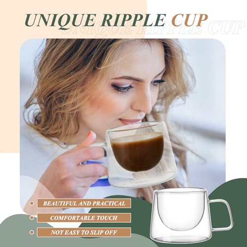 Rtteri HUN-RTTERI-3609 6 Pcs 6.8 Oz Double Wall Glass Coffee Mugs Clear Insulated Coffee Mugs With Square Handle Glass Coffee Cups Tea Cups Gift Set thumb #4