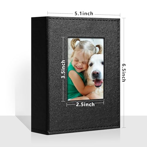 Image of Vienrose Small Photo Album 4x6 Holds 100 Photos, 2 Pack Mini Leather Photo Album with Cover Window, Acid-Free Baby Picture Album for Wedding, Family, Travel & Gift Keepsake, Black