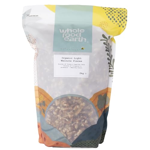 Wholefood Earth - Nueces ecológicas en piezas grandes (2 kg, crudas, veganas, sin transgénicos, altas en fibra, altas en proteínas, con certificación ecológica)