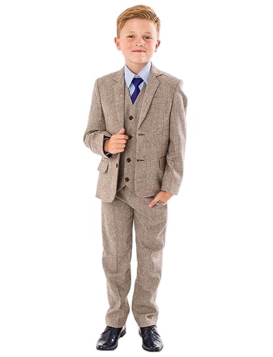 Costume trois pièces garçon smoking haut de gamme à chevrons et revers cranté