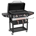 Blackstone 1962 Air Fryer Combo & Two Burners Stainless Steel Gas Hood, Wheels, Two Side Shelf – Heavy Duty Outdoor Griddle Station for Backyard, Patio, 28 inch Black