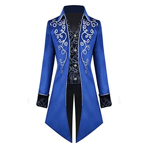 Hurykte Unisex Vintage Gothic Long Tailcoat Jacket Victorian Steampunk Jacket for Women Men Medieval Vampire Pirate Halloween Costume Blue Cover