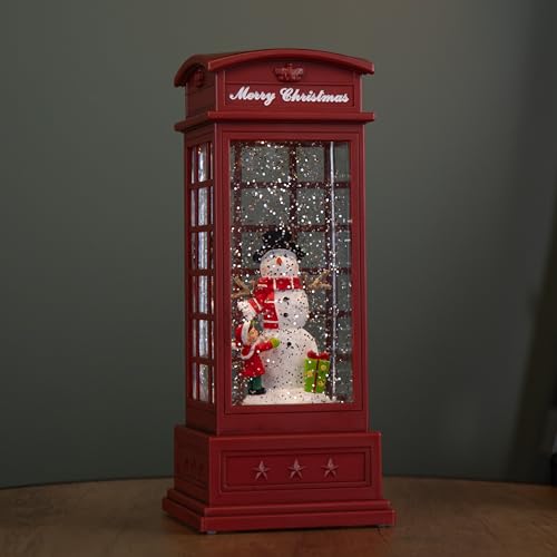 25cm Battery Operated Light up Christmas Phone Box Water Spinner with Snowman Scene & LEDs