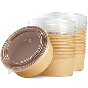 25 Pack Round Deli Containers Eco Friendly To-Go Microwavable – Freezer Disposable |Leak/Grease Kraft Food Bowls | Hot/Cold Restaurant Take-out Storage Containers With Clear Dome Lids (Kraft, 40oz)