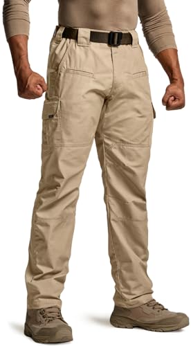 CQR Men's Tactical Pants, Water Resistant Ripstop Cargo Pants, Lightweight EDC Work Hiking Pants, Outdoor Apparel, Raider Khaki, 42W x 30L
