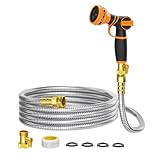Girafe Tools Garden Hose 25ft x 5/8', 304 Stainless Steel Metal Water Hose, No Kink Garden Water Hose with 9 Pattern Spray Nozzle, Flexible, Lightweight, Kink Free Hose for Yard, Outdoor