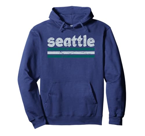 Seattle Washington Three Stripe Vintage Weathered Pullover Hoodie