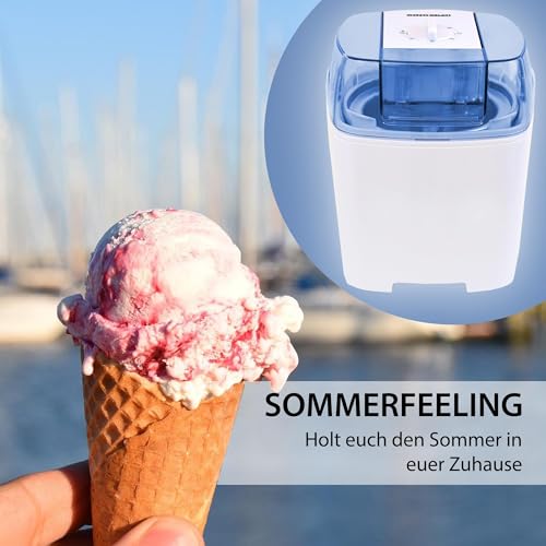 Gino Gelati Eiscreme Maschine Drions/Eismaschine Speiseeismaschine Eisbereiter, Weiß/Blau, Edelstahl, 1,5 Liter Volumen, 30 Watt Leistung, einfache Bedienung – Bild 6