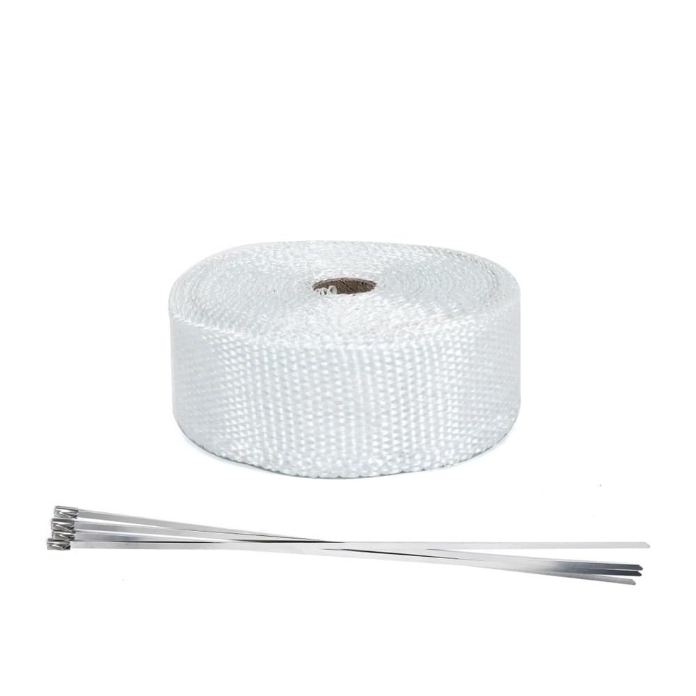 Motorcycle Exhaust Heat Wrap Kit 5cm Wide 5M/10M/15M/20M Thermal Insulation Tape with Stainless Steel Ties(5x15 Titanium)