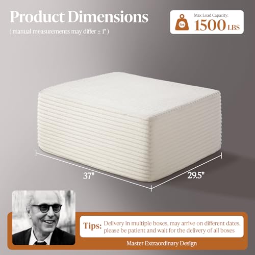 Image of 37 inch Cloud Sectional Couch Ottoman for Living Room, Extra Deep Seats No Assembly, Minimalist Modular Couch, Corduroy (Cream, Single Ottoman)