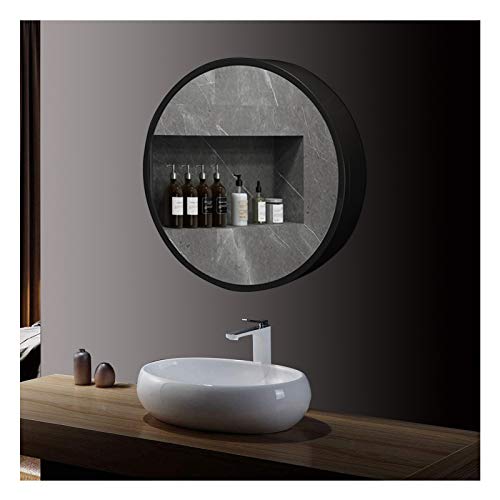 Specchio da Bagno Rotondo a LED, mobiletto per medicinali, Specchio da Parete, Interruttore Touch dimmerabile, Porta a Battente Singola, Nero a, 70 cm (Nero a 50 cm)
