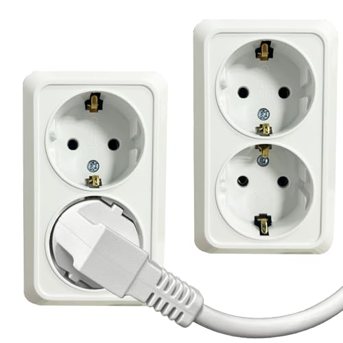 2 Stück Doppelstecker für Steckdose 3680W 2-Fach Steckdosenleiste für Küche Schlafzimmer Büro Weiß