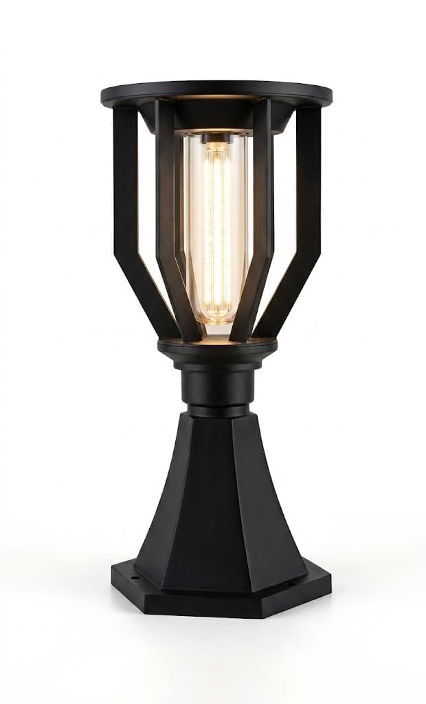 Modern Outdoor Gate Pillar Light Black Metal Waterproof E27 Lamp Post Light for Garden Balcony Terrace Patio Entrance Porch Decorative Outdoor Lighting-image-27