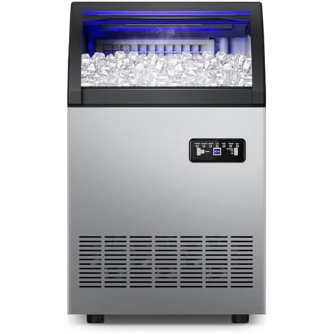 Commercial Ice Maker Machine 200Lbs/24H, 72pcs Ice Cubes Under Counter Ice Maker with Water Line and Filter, Freestanding Ice Maker Machine with 55Lbs Storage ice Bin for Home/Shop/Office/Bar Cover