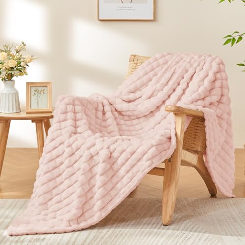 Image of BEDELITE 3D Checked Pink Fleece Throw Blanket for Couch, 50x60 Inches