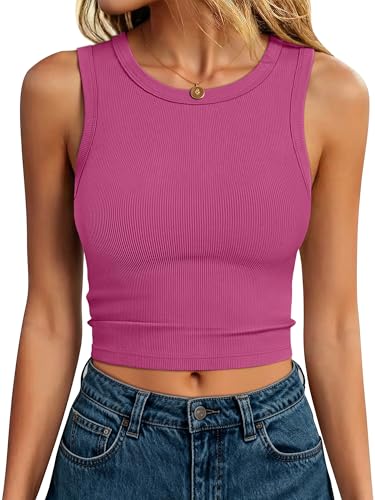 Image of ANRABESS Womens Crop Tank Tops High Neck Sleeveless Ribbed Knit Slim Fit Shirts 2026 Summer Casual Basic Workout Clothes