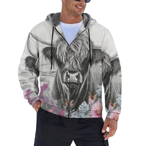 Sweat à capuche en polaire pour bétail des Highlands veste zippée pour balades nature