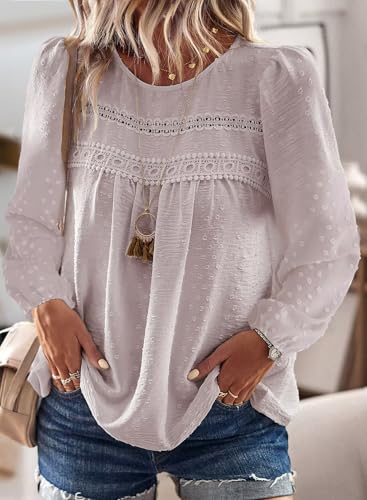 Image of Falechay Womens Tops Flowy Boho Dressy Casual Lace Cute Long Sleeve Shirts