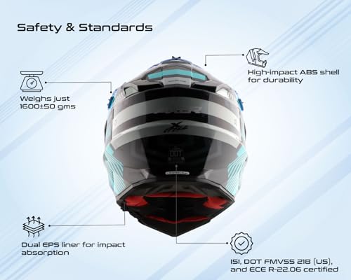 Image of Axor X-Cross Gambling ISI ECE and DOT Certified Premium Off-Road Full Face Helmet with Pinlock Fitted Dual Visors and Stylish Peak-Black Blue-L
