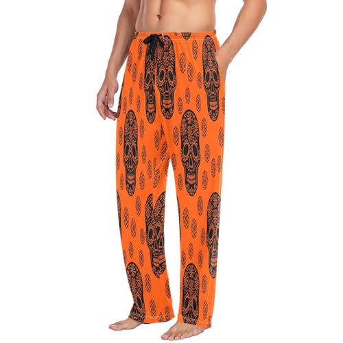 Qilmy Black Sugar Skulls Men's Cotton Pajama Pants, Lightweight Lounge Sleepwear with Drawstring and Pocket4