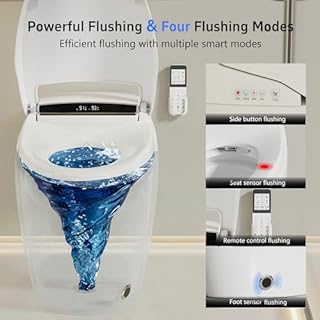 Smart Toilet with Warm Water Sprayer and Dryer, One Piece Bidet Toilet with Auto Dual Flush Foot Sensor Operation,Heated Seat Smart with Built In Fahrenheit LED Display