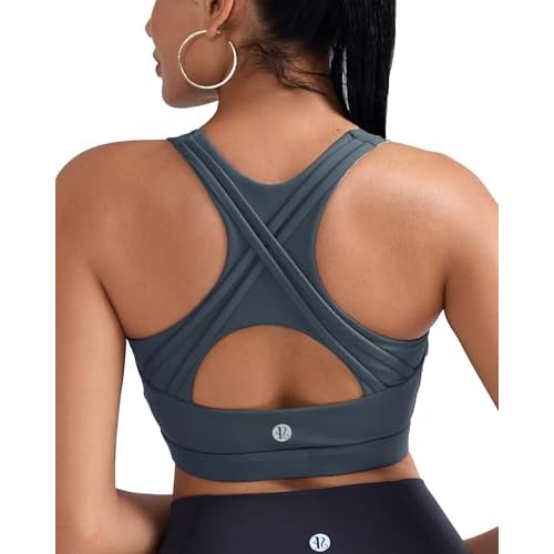 RUNNING GIRL High Impact Sports Bras for Women High Support Women’s Sports Bra Racerback Workout Running Bra Deep Grey Large