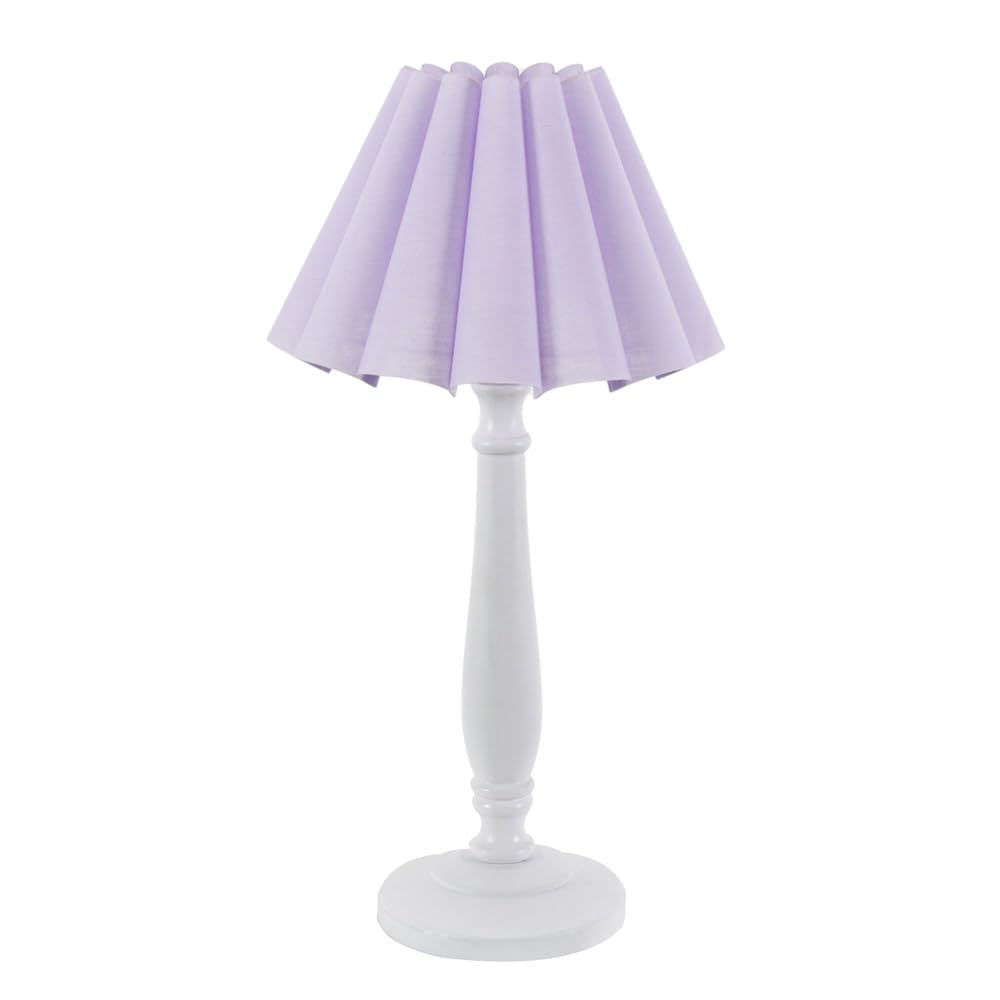 Valuelights Lilac Victoria White Wood Candlestick Table Lamp With Scallop Tapered Shade & Bulb In