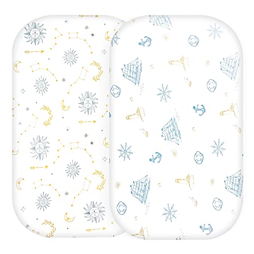 Image of AMKE Bassinet Fitted Sheet,2 Pack,Rectangle and Oval Baby Bassinet Fitted Sheets,100% Cotton Nursery Bedding,Fits AMKE Sleeper Crib Mattress (Nautical)