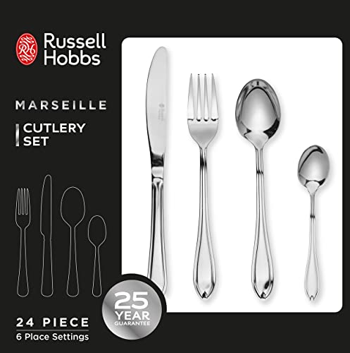 Russell-Hobbs-RH02224EU7-Marseille-24-Piece-Cutlery-Dinnerware-Set-180-Stainless-Steel-Tableware-for-6-Place-Settings-25-Year-Guarantee-Includes-KnifeFork-Dessert-SpoonTeaspoon