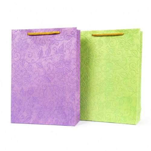 Image of Handmade Paper Bags for Gifting - Gift Bags Medium Size - 8 x 11 x 3 Inch - Pack of 10 - Return Gift Bags for Pooja, Baby Shower, Festive Gifting, Birthday, Wedding - Paper Bags for Return Gifts - Purple, Pastel Green Bag