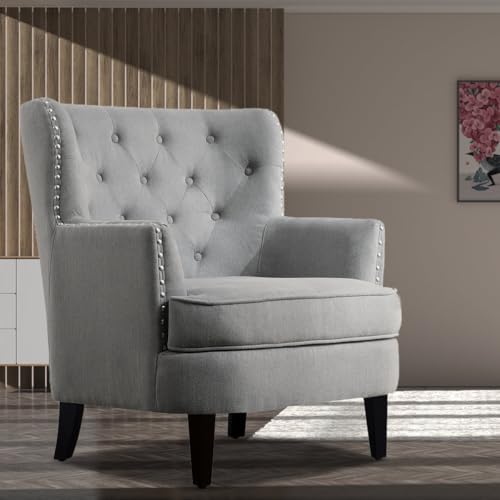 Image of Castora Upholstered Accent Chair for Living Room and Offices (Grey)