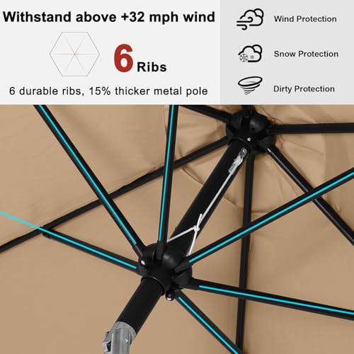 Image of ABCCANOPY 7.5FT Patio Umbrella Outdoor 6 RibsTable Umbrella(Tan) | Fade & UV Resistant Fabric,8 Fiberglass Ribs,Smooth Crank System,Wind Resistance,Great for Patio,Backyard,Garden,Deck