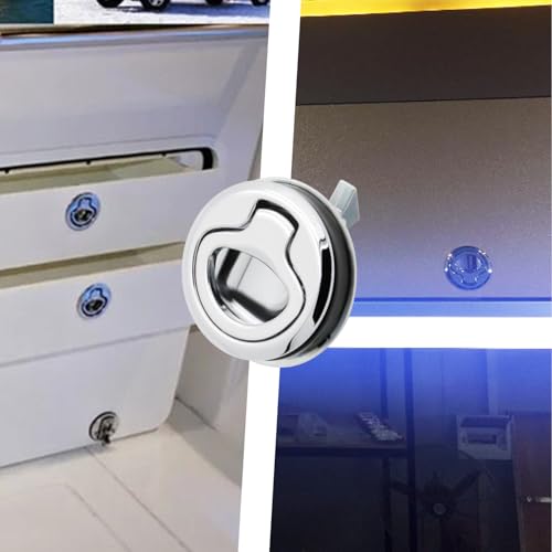 Image of AOTWSEN Boat Hatch Latches,RV Flush Latch Lock | Heavy Duty Chrome Flush Slam Latch | Fits 2 inch Lock Holes & Door Thickness up to 0.5 inch | Stainless Steel Round Pull Latch for RV Boat Deck Hatch