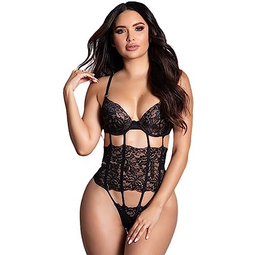 Combinaison en dentelle érotique haut de gamme au design ajouré sophistiqué noir S