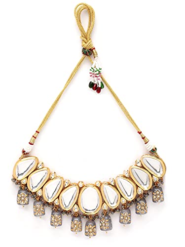 Karatcart Grey Tumble Studded Polki Kundan Choker Necklace Set For Women - Image 5