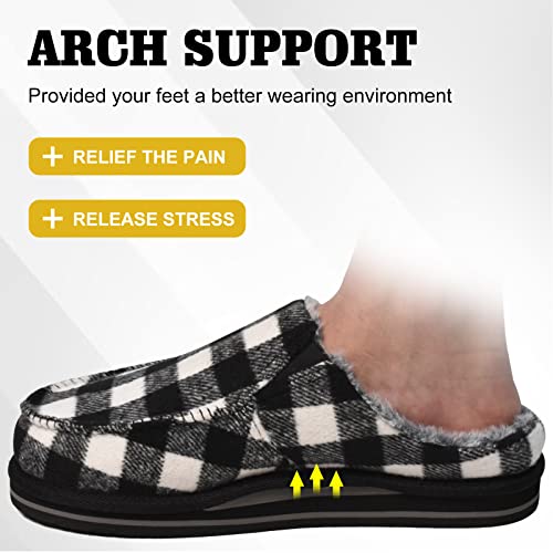 Image of ONCAI Mens Clog Slippers with Arch Support Stripe Faux Fur Cotton-Blend High-Density Memory Foam Warm House Slippers Slip-on Indoor Outdoor Rubber Sole Size 7-16