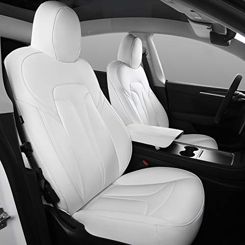 Xipoo Seat Cover Compatible with Tesla Model Y Seat Cover Nappa Leather Car Seat Covers Seat Protector Replacement for 2020-2023 Tesla Model Y Accessories(White-Nappa, Fully Wrapped 12 Pcs) by Xipoo - Used condition - US$178.69