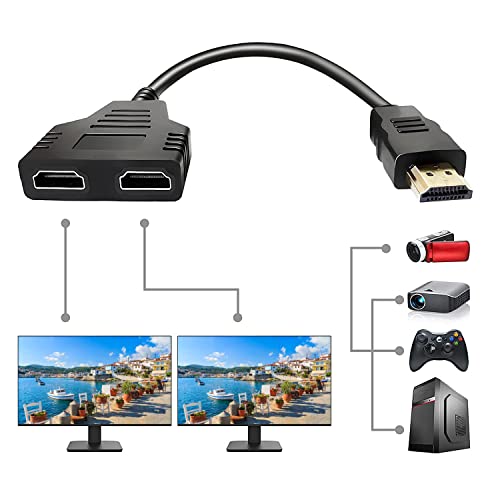 Azuxreza Répartiteur HDMI,Adaptateur Convertisseur Splitter HDMI mâle vers Double HDMI 2 Femelle Y Adaptateur de câble de répartiteur LCD LED HD TV