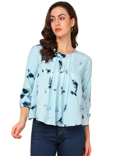 Image of Maaesa Pink Split Tie Dyed Rayon Staple Top