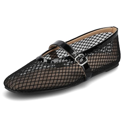 Journee Womens cushioned footbed Mesh Fabric Flats Flat Sole Casha Mary Jane Flats Buckle