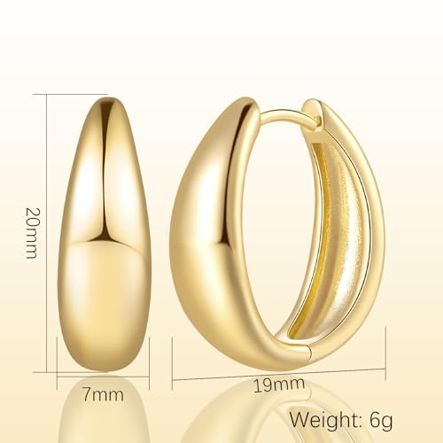 DOXVO Hoop Earrings for Women 14K Gold Earrings for Women Trendy Minimal yet Mature Smooth Surface and Soft Shine Statement Chunky Gold Hoop Earring Womens 20mm - Image 3