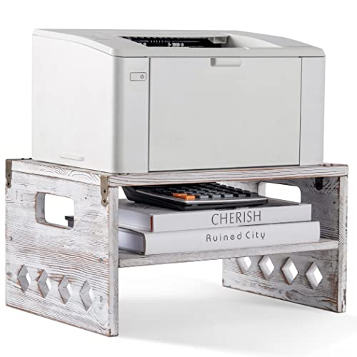 Becko Us Printer Stand With 2 Tier Storage Shelves Wood Printer Shelf Desktop Organizer For Home Office Coffee Corner Kitchen (Vintage White) #TOP12