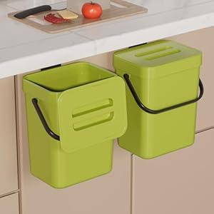 2 Pack Hanging Trash Can, Kitchen Under Sink Garbage Can with Lid, Sealed Food Compost Bin, Office Waste Basket on Desktop, Bathroom Small Trash Bin Wall Mounted, Rv Bathroom Trash Can, Wall Trash Can