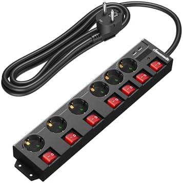 DEWENWILS Steckdosenleiste Einzeln Schaltbar mit USB, 6Fach Steckdosenleiste mit Schalter, Mehrfachsteckdose mit Überlastschutz, Kindersicherung, 90° Gedreht, 3M, Schwarz