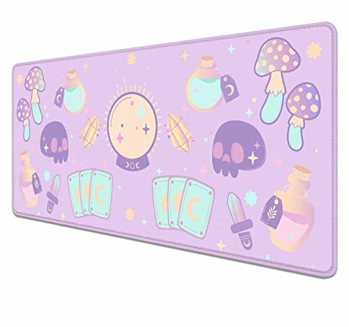 Image of Kawaii Goth Purple Desk Mat, Cute Pink Witch Mystic Mouse Pad, Girls Gamer Desk Pad, XXL Extra Large Gaming Mat, 35.4 x 15.7 in