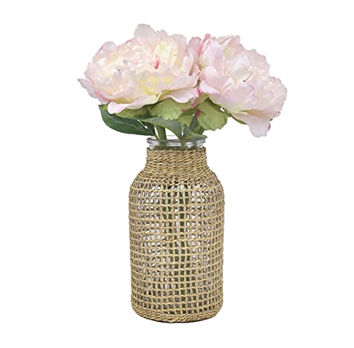 PreZervers Glass Flower vase with Rattan Boho Glass Vase with Rattan Straw Decor Glass Vase Flower Vase - Image 6