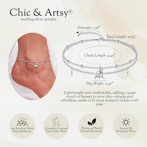 Image of CHIC & ARTSY 925 Sterling Silver Ankle Bracelets for Women, Adjustable Layered Foot Chains with Nature & Symbol Charms, Lightweight Comfort Fit Boho Beach Everyday Jewelry